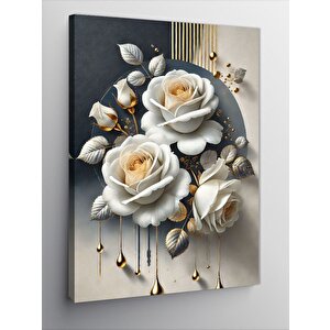 Kanvas Tablo Beyaz Güller Ve Altın Detaylar 70x100 cm