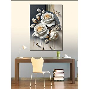 Kanvas Tablo Beyaz Güller Ve Altın Detaylar 70x100 cm