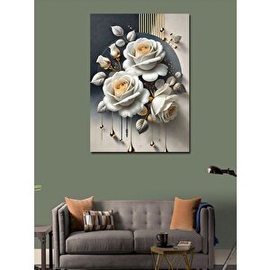 Kanvas Tablo Beyaz Güller Ve Altın Detaylar 70x100 cm