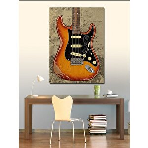Kanvas Tablo Vintage Elektro Gitar Çizimi 50x70 cm