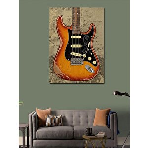 Kanvas Tablo Vintage Elektro Gitar Çizimi 70x100 cm