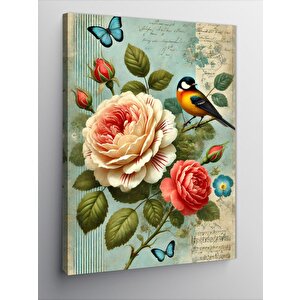 Kanvas Tablo Vintage Gül Ve Kuş 50x70 cm