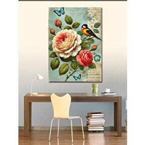 Kanvas Tablo Vintage Gül Ve Kuş 100x140 cm