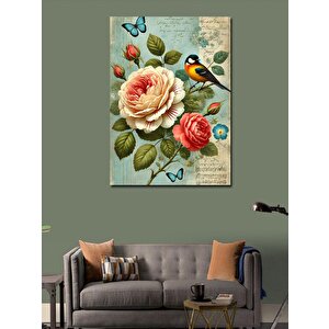 Kanvas Tablo Vintage Gül Ve Kuş 100x140 cm
