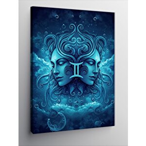 Kanvas Tablo İkizler Burcu Mavi Simge Tasarımı 50x70 cm