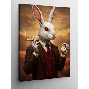 Kanvas Tablo Beyaz Tavşan Ve Saat 50x70 cm