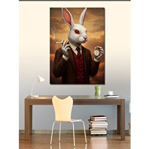 Kanvas Tablo Beyaz Tavşan Ve Saat 50x70 cm
