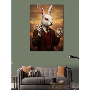 Kanvas Tablo Beyaz Tavşan Ve Saat 50x70 cm