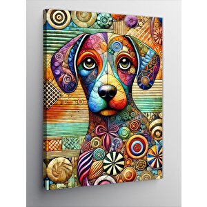 Kanvas Tablo Renkli Köpek Çizimi 70x100 cm