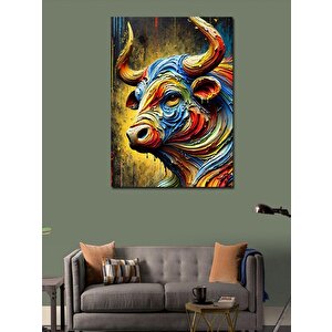Kanvas Tablo Renkli Boğa Portresi 50x70 cm