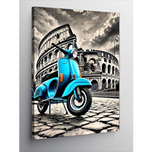 Kanvas Tablo Kolezyum Ve Mavi Motosiklet 100x140 cm