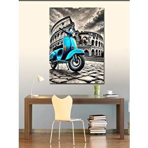 Kanvas Tablo Kolezyum Ve Mavi Motosiklet 100x140 cm