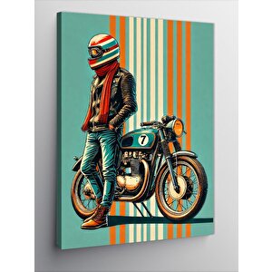 Kanvas Tablo Motorsiklet Ve Retro Çizgiler 70x100 cm