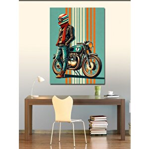 Kanvas Tablo Motorsiklet Ve Retro Çizgiler 50x70 cm