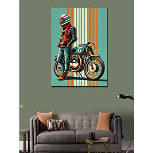 Kanvas Tablo Motorsiklet Ve Retro Çizgiler 50x70 cm