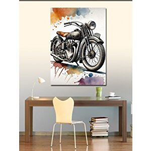 Kanvas Tablo Vintage Motosiklet Ve Renk Darbeleri 50x70 cm