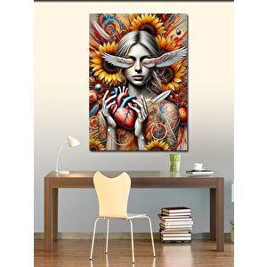 Kanvas Tablo Kalbi Tutan Melek Ve Renk Patlaması 50x70 cm
