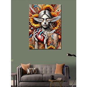 Kanvas Tablo Kalbi Tutan Melek Ve Renk Patlaması 50x70 cm