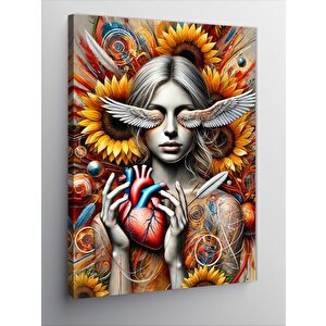 Kanvas Tablo Kalbi Tutan Melek Ve Renk Patlaması 100x140 cm