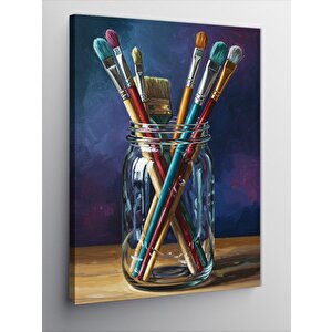 Kanvas Tablo Fırçalar Ve Renk Kavanozu 50x70 cm