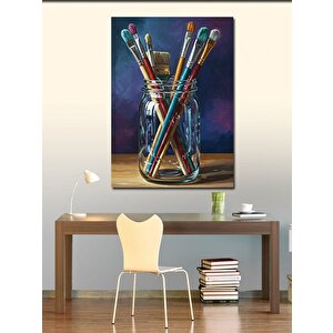 Kanvas Tablo Fırçalar Ve Renk Kavanozu 50x70 cm