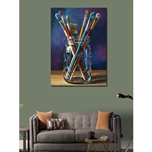 Kanvas Tablo Fırçalar Ve Renk Kavanozu 50x70 cm