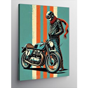 Kanvas Tablo Vintage Motorcu Ve Bisiklet 50x70 cm