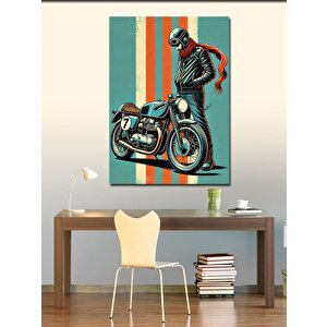 Kanvas Tablo Vintage Motorcu Ve Bisiklet 50x70 cm
