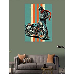 Kanvas Tablo Vintage Motorcu Ve Bisiklet 50x70 cm