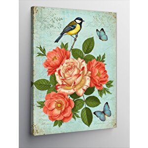 Kanvas Tablo Pembe Güller Ve Bahar Kuşu 70x100 cm