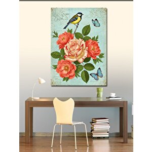 Kanvas Tablo Pembe Güller Ve Bahar Kuşu 70x100 cm