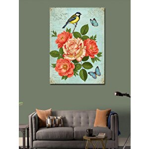 Kanvas Tablo Pembe Güller Ve Bahar Kuşu 70x100 cm