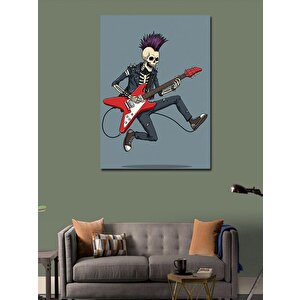 Kanvas Tablo İskelet Rockçı Ve Gitar 50x70 cm