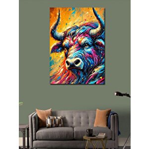 Kanvas Tablo Renkli Boğa Portresi 70x100 cm
