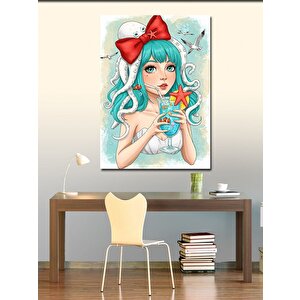 Kanvas Tablo Mavi Saçlı Kız Ve Deniz Yıldızı 100x140 cm