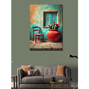 Kanvas Tablo Mavi Panjurlu Ev Ve Pastel Renkler 100x140 cm