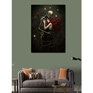 Kanvas Tablo Karanlıkta İskelet Ve Kadın 50x70 cm