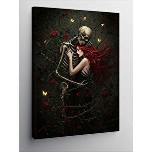 Kanvas Tablo Karanlıkta İskelet Ve Kadın 70x100 cm