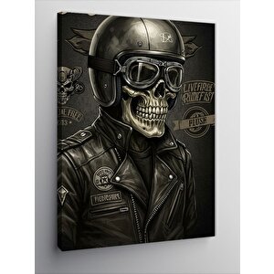 Kanvas Tablo Motorcu Kafatası İllüstrasyonu 70x100 cm