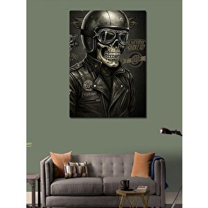 Kanvas Tablo Motorcu Kafatası İllüstrasyonu 70x100 cm