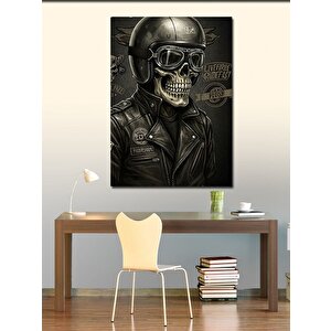 Kanvas Tablo Motorcu Kafatası İllüstrasyonu 100x140 cm
