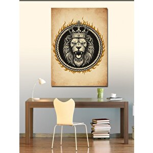 Kanvas Tablo Taçlı Aslan Sembolü 100x140 cm