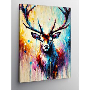 Kanvas Tablo Renkli Geyik Portresi 100x140 cm