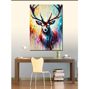 Kanvas Tablo Renkli Geyik Portresi 100x140 cm
