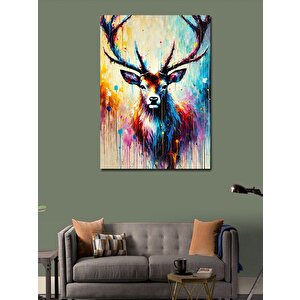Kanvas Tablo Renkli Geyik Portresi 100x140 cm