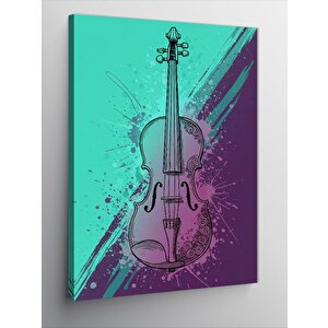 Kanvas Tablo Mavi Keman Ve Soyut Çizgiler 50x70 cm