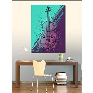 Kanvas Tablo Mavi Keman Ve Soyut Çizgiler 100x140 cm