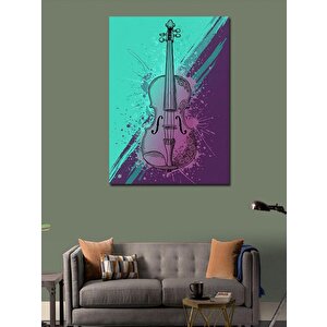 Kanvas Tablo Mavi Keman Ve Soyut Çizgiler 100x140 cm