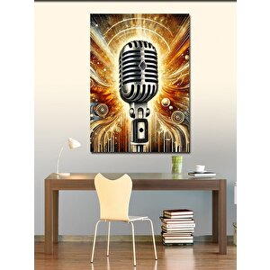 Kanvas Tablo Vintage Mikrofon Çizimi 50x70 cm