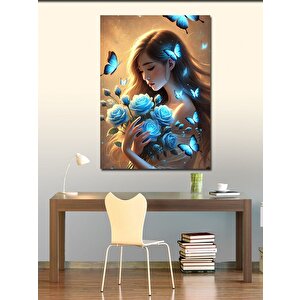 Kanvas Tablo Mavi Güllü Kadın 70x100 cm